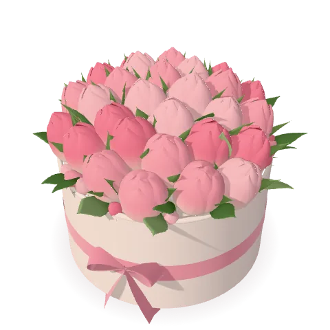 Зефирные цветы шапкой в круглой шляпной коробке, 3D-превью
